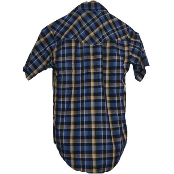 Plains Western Wear Snap Button Shirt Men's Small S/S Lot Of 2 Brown Blue Plaid - Picture 5 of 9